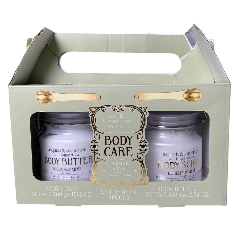 Asquith & Somerset Rosemary Mint Body‎ Care Duo Set Scrub & Butter with Spoons